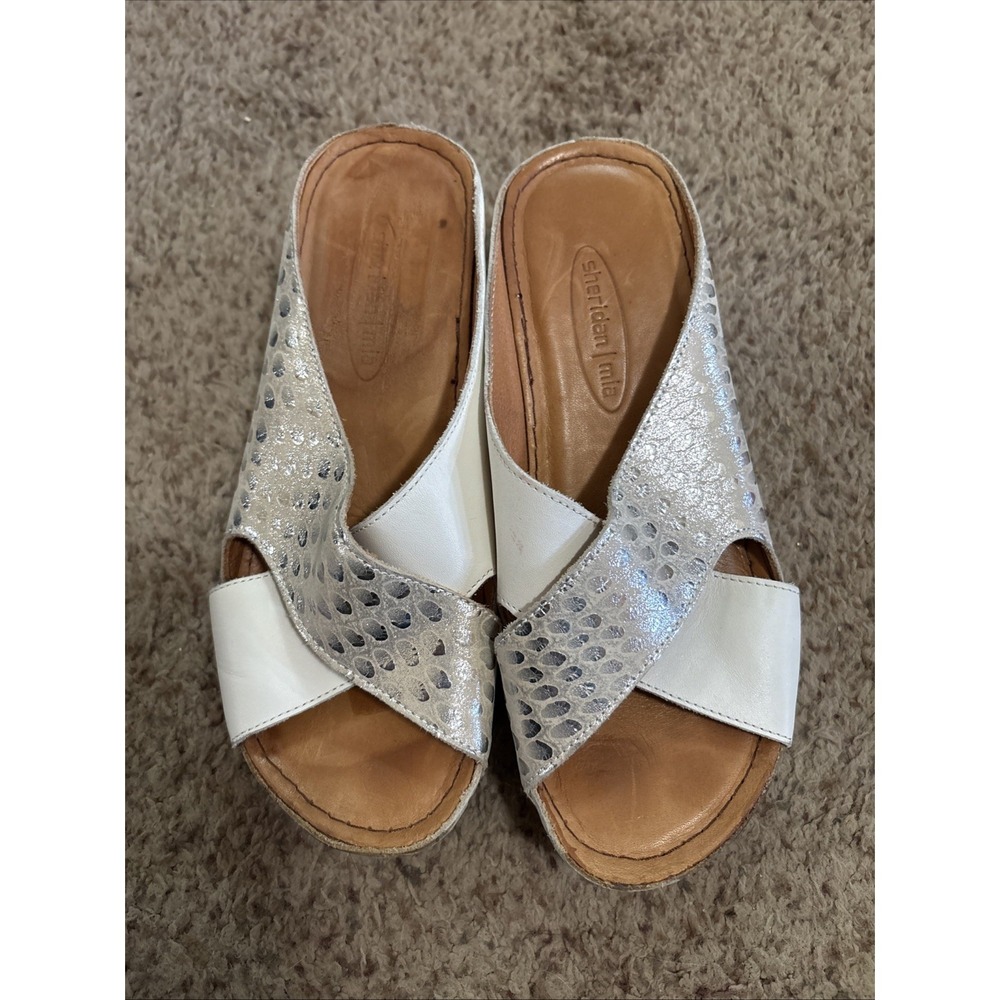 Sheridan Mia Orthopedik Sz 37 Ivory Silver Wedge Women's 7 Sandals